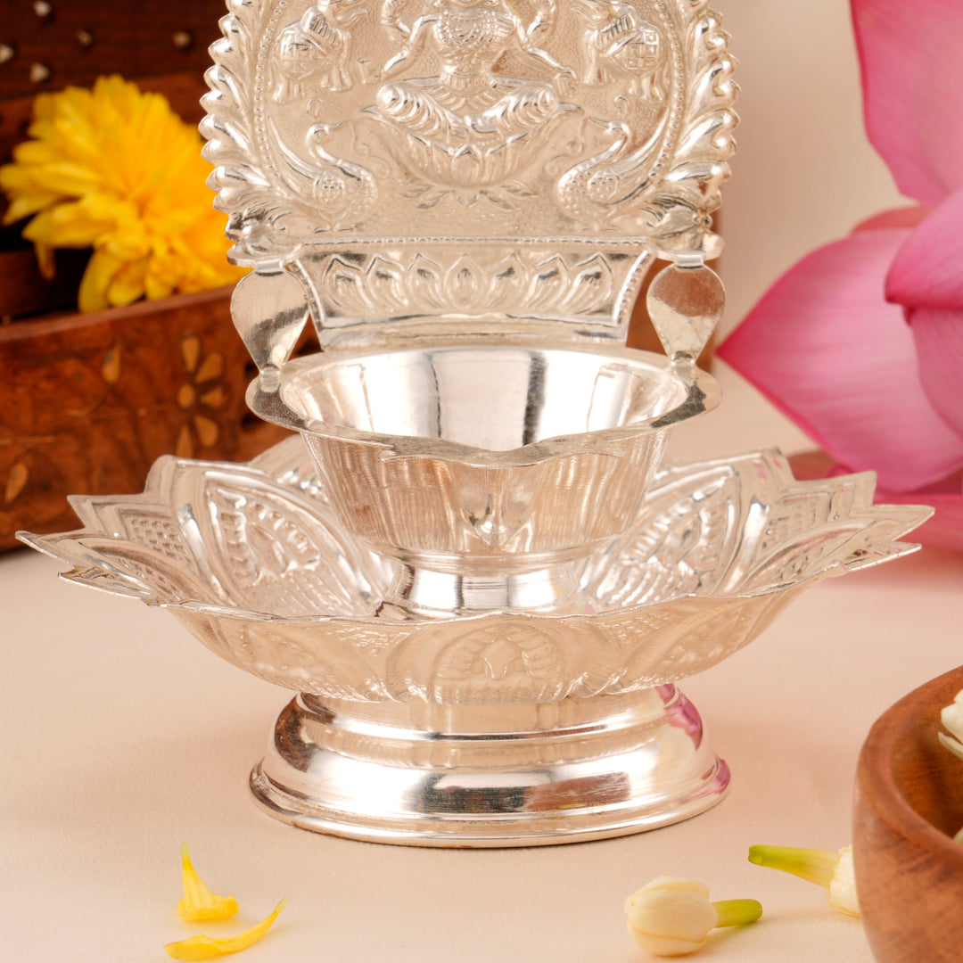 Silver Kamatchi Deepam with Lotus