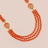 Coral Red Three-Layer White Stone Floral Haram