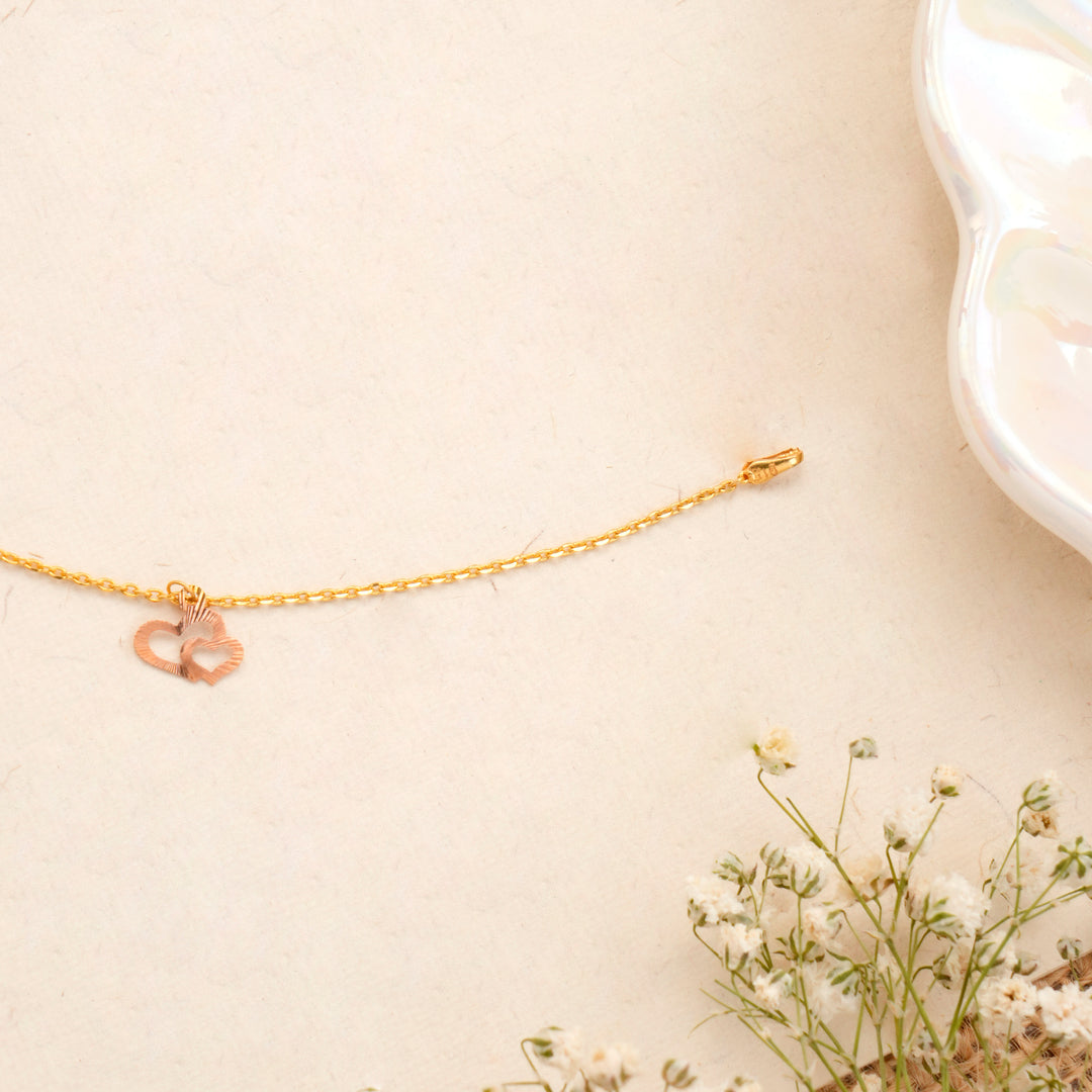 Tiny Tri-Tone Heart Gold Bracelet