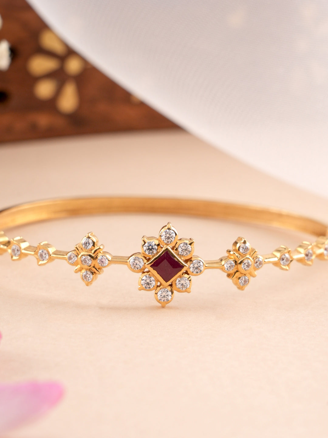 Floral Ruby Stone Oval Kada