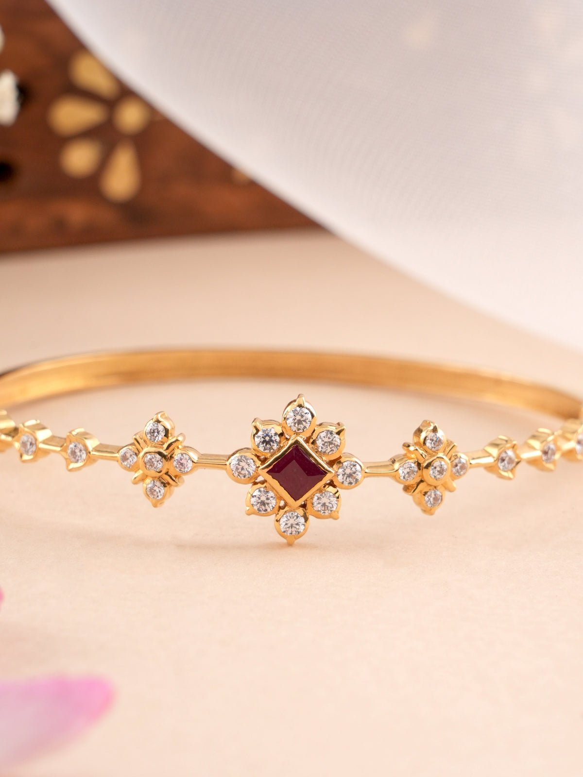 Floral Ruby Stone Oval Kada