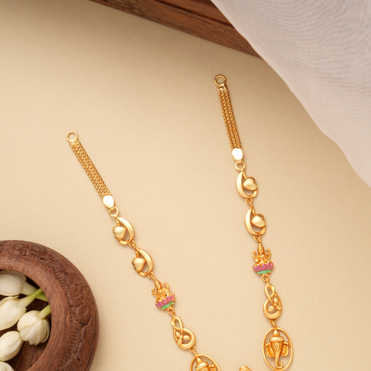 Goddess Lakshmi Temple Design Golden Necklace