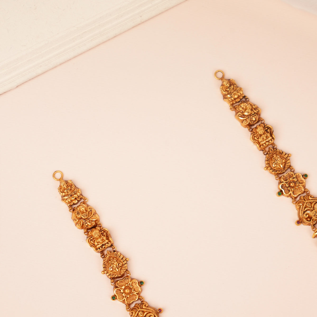 Antique Gaja Lakshmi with Drops Gold Haram