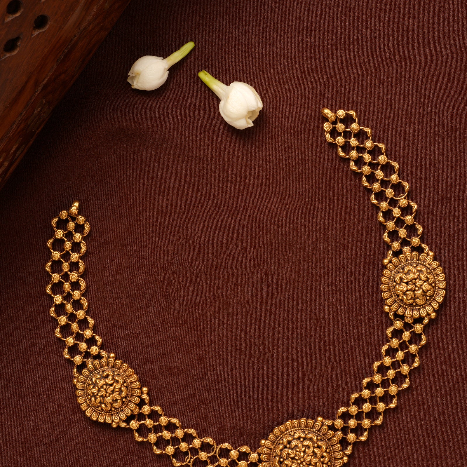 Antique Ruby Peacock Floral Gold Necklace