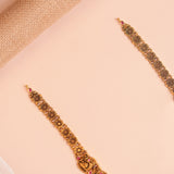 Gold Peacock Motif Temple Necklace with Floral Link Chain and Ruby Stones