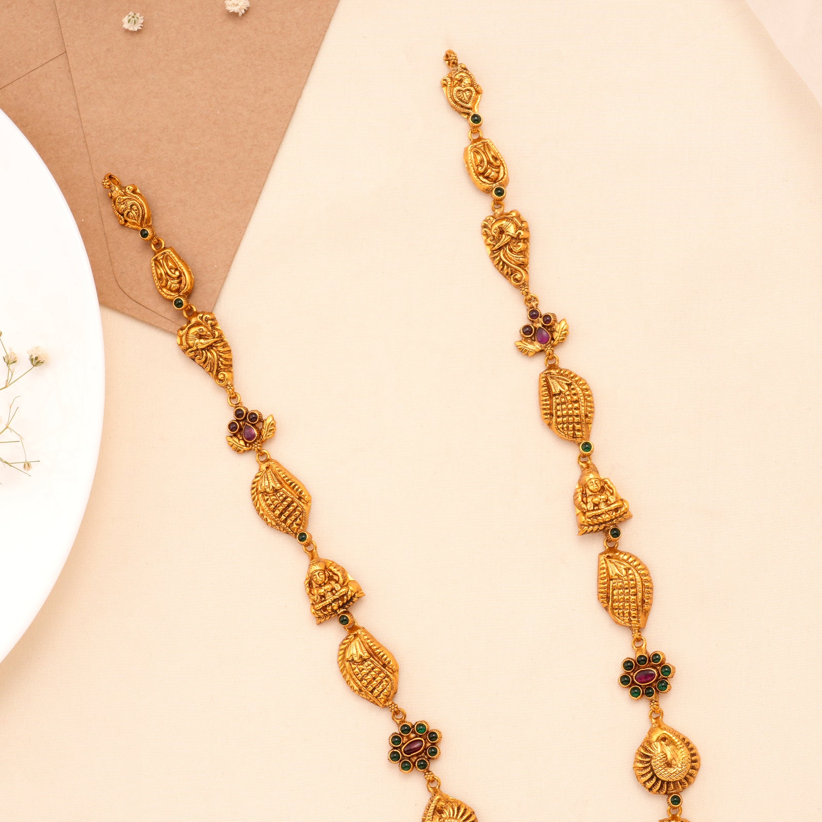 Beautiful Temple Lakshmi Pendant with Golden Beads