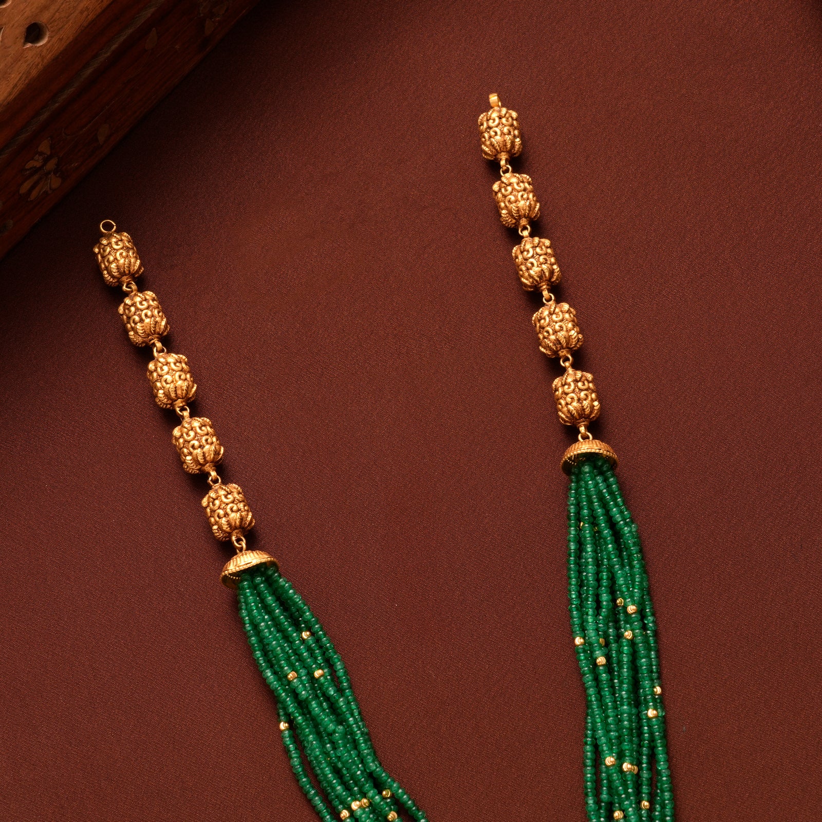 Nagas Ram Seetha Green Beads Gold Haram