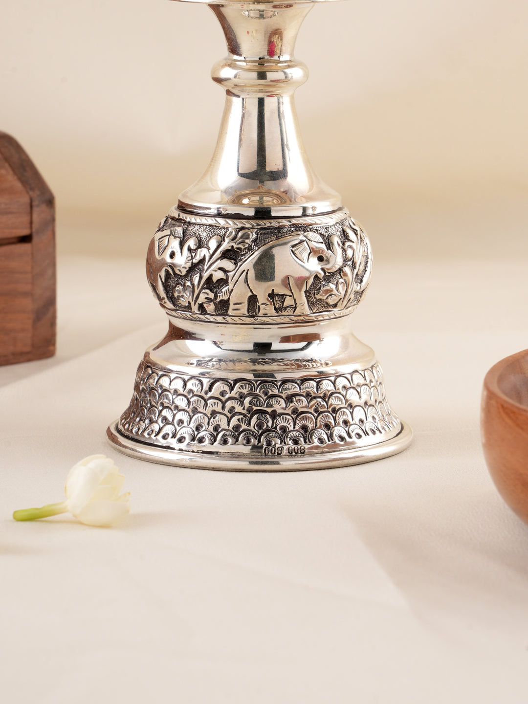 Handcrafted Elephant Motif Silver Vilakku