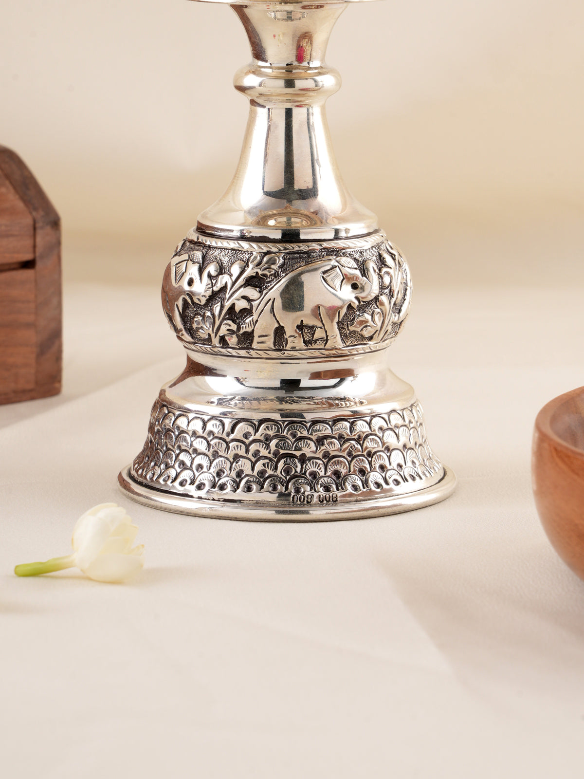 Handcrafted Elephant Motif Silver Vilakku