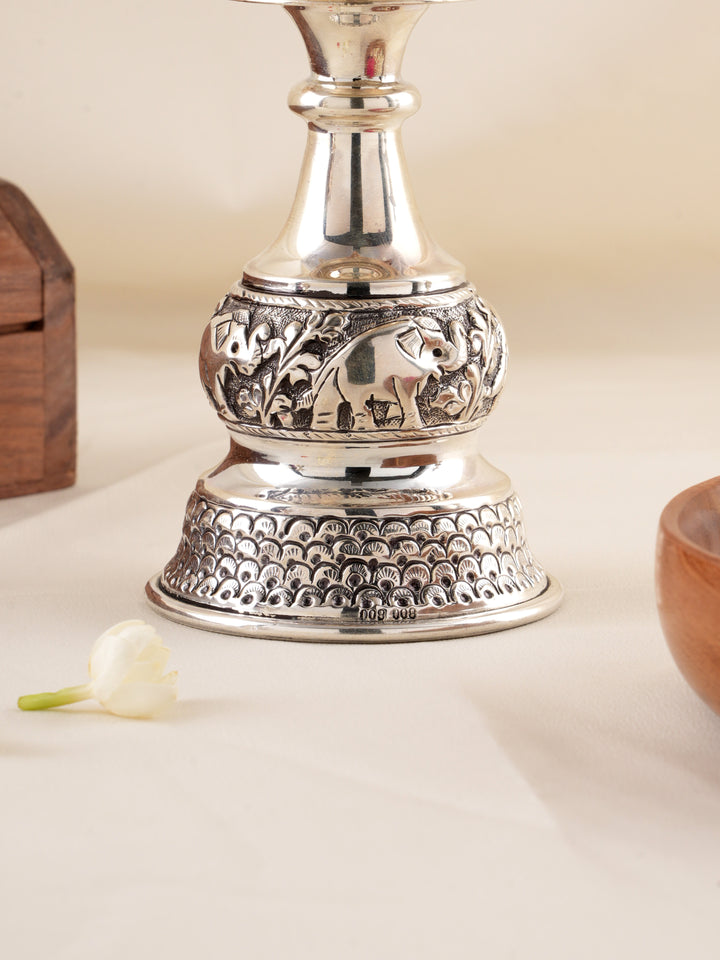 Handcrafted Elephant Motif Silver Vilakku