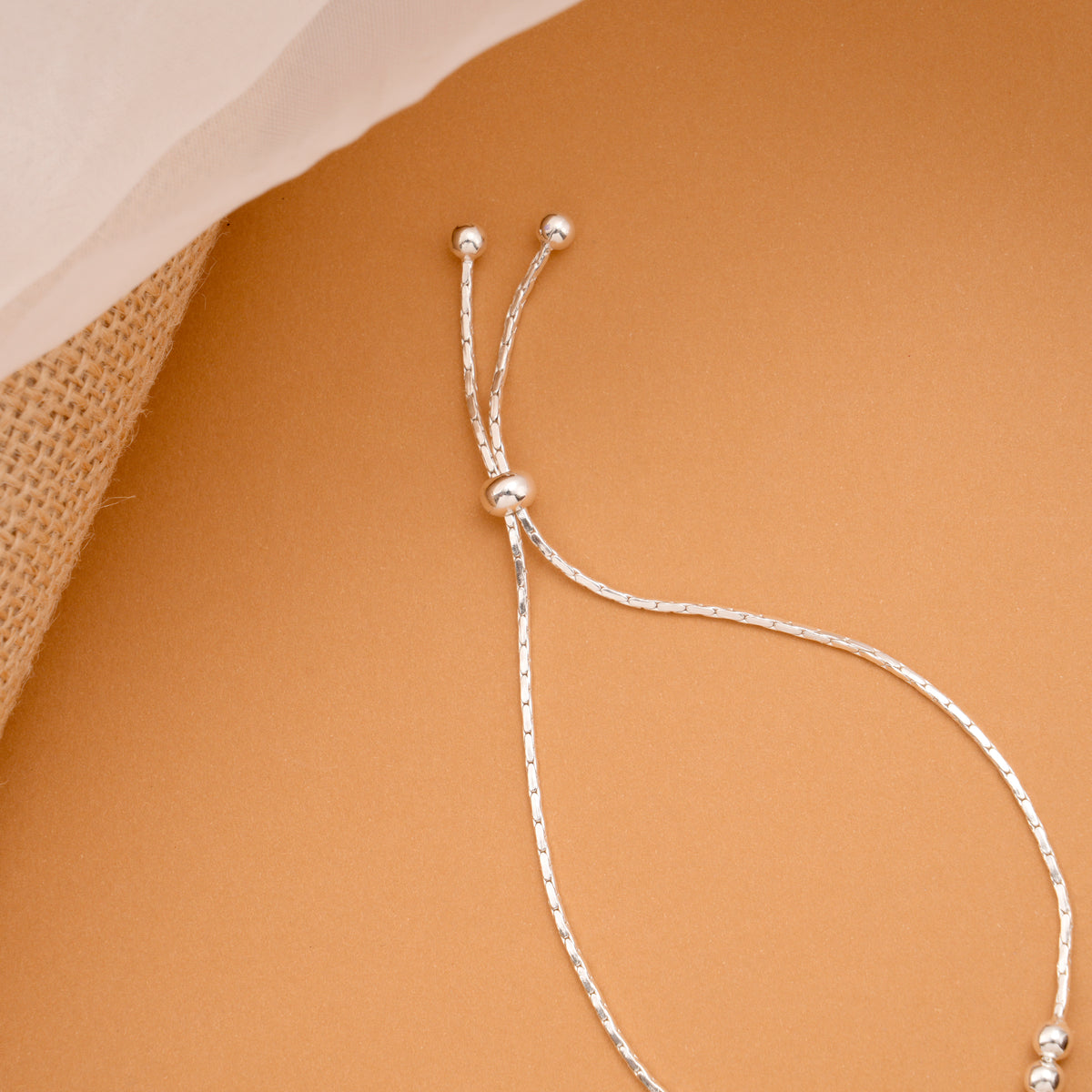 Butterfly Silver Beaded Pull Chain Bracelet