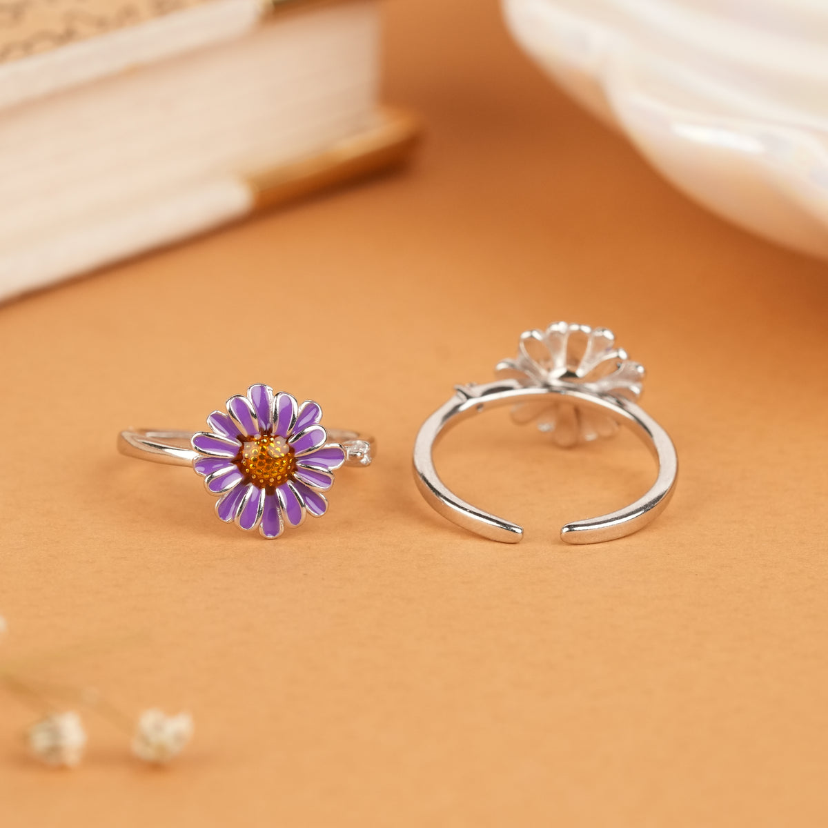 Classic Purple Sunflower Enamel Silver Fancy Metti