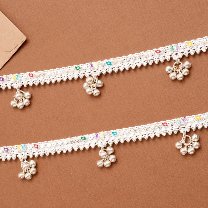 Minimal Enamel Signature Bell Drop Silver Anklet