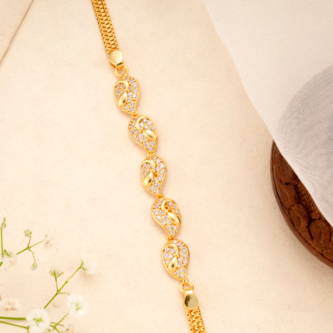 Mango Leaf White Stone Golden Bracelet