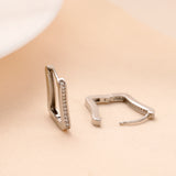 Geometric Rectangle Hoop Silver Stud