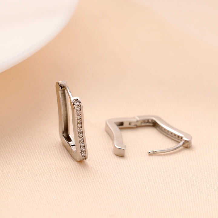 Geometric Rectangle Hoop Silver Stud