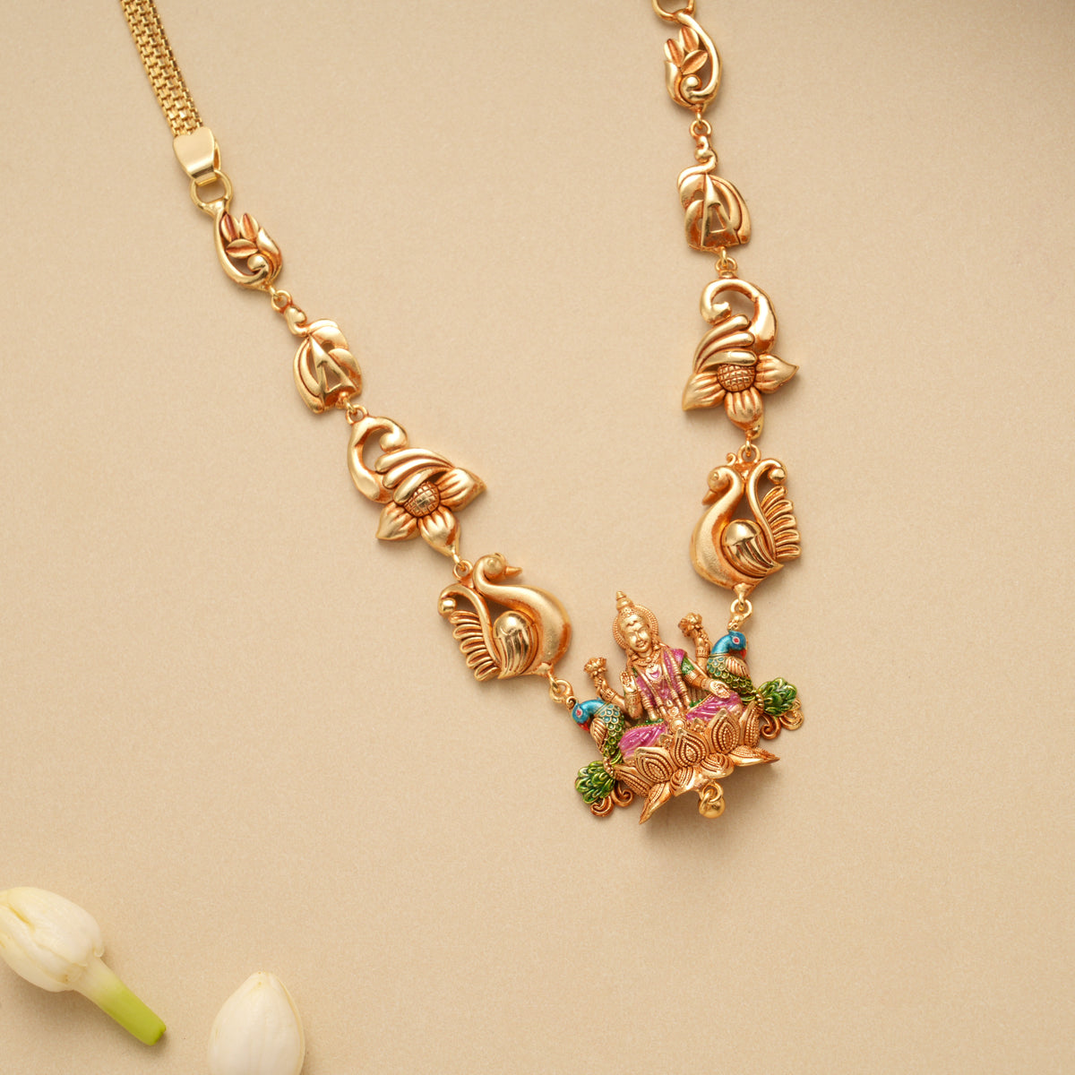 Elegant Peacock Lakshmi Golden Necklace Set