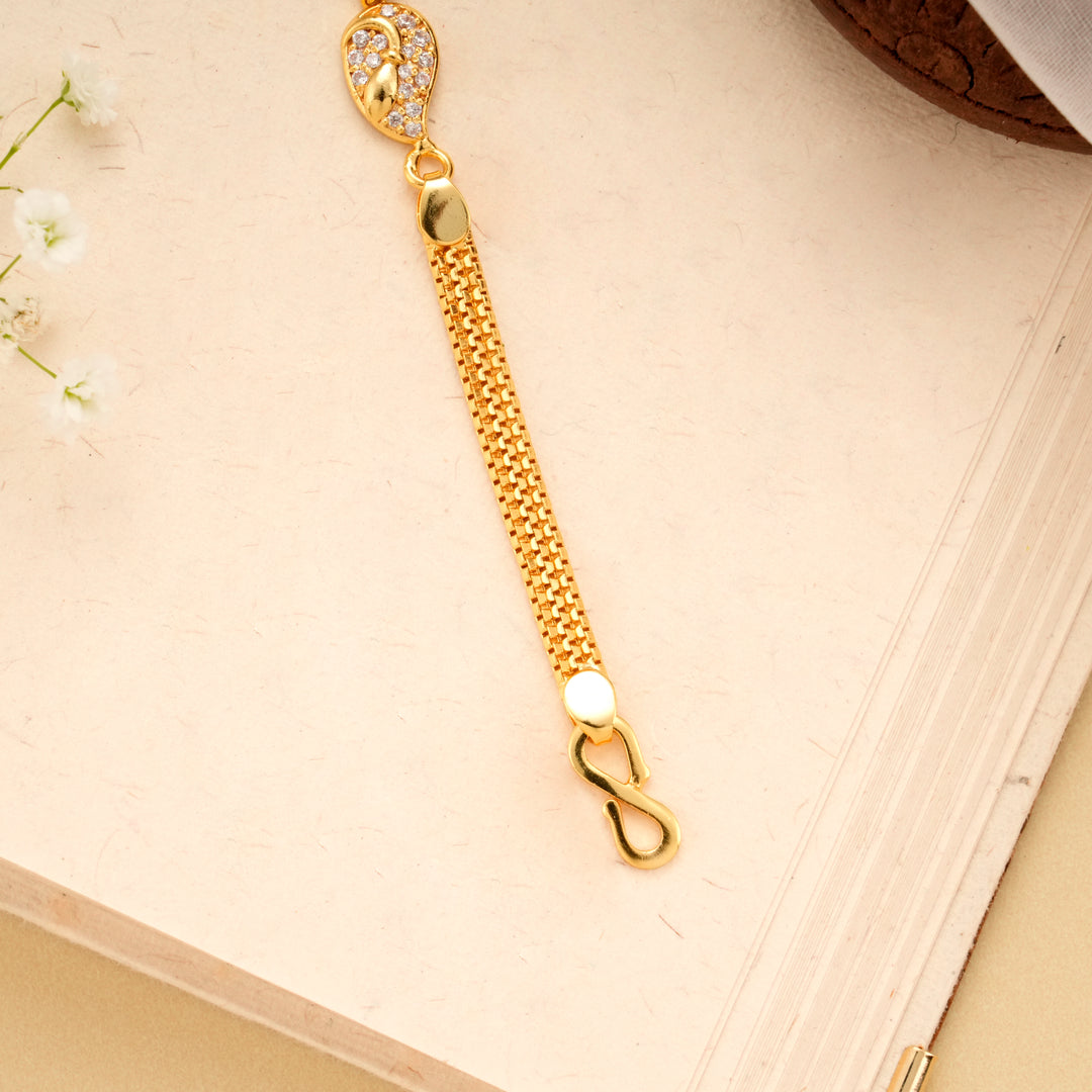 Mango Leaf White Stone Golden Bracelet