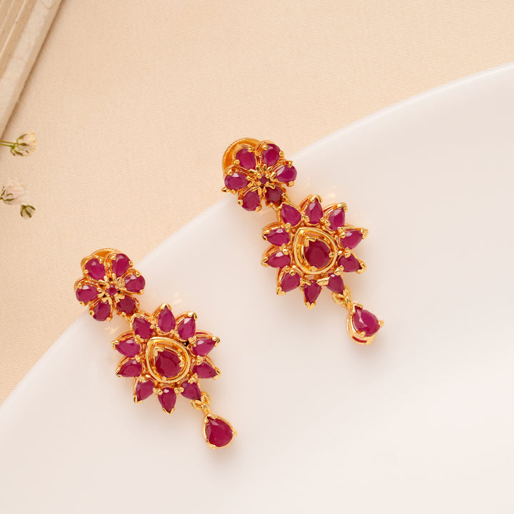Twin Layer Ruby Floral Necklace Set