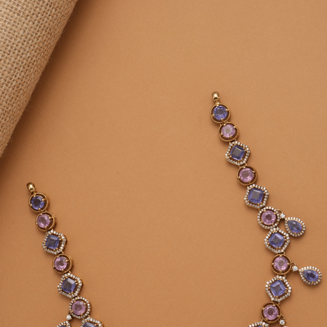 Elegant Purple Stone Golden Necklace Set