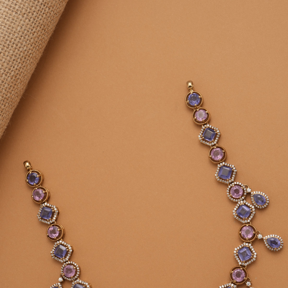Elegant Purple Stone Golden Necklace Set