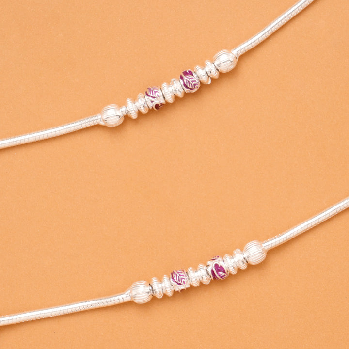 Pink & Blue Leaf Enamel Silver Anklet