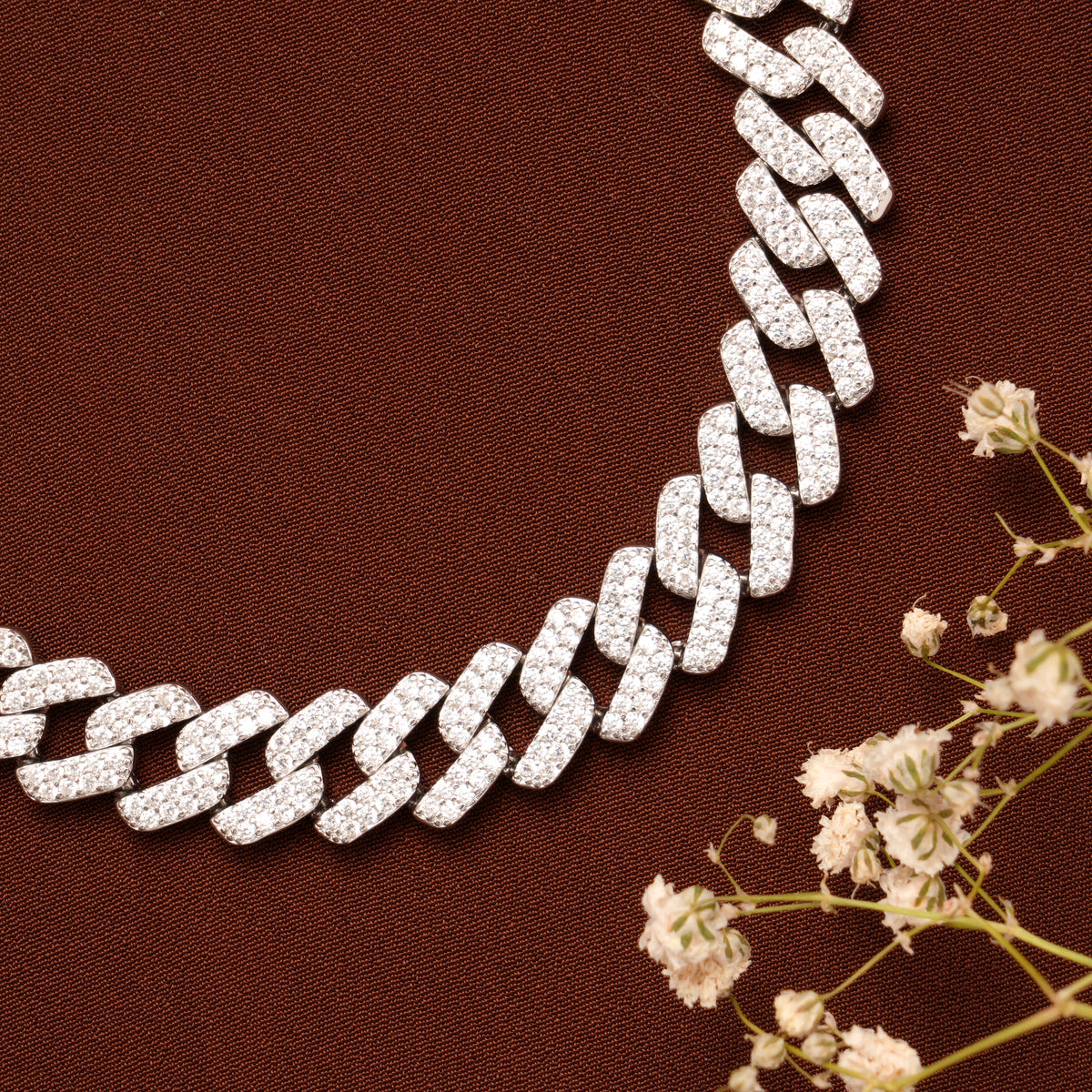 Classic Cuban Link with Stone Silver Bracelet
