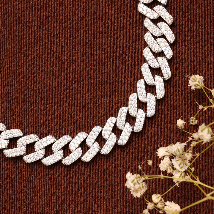 Classic Cuban Link with Stone Silver Bracelet