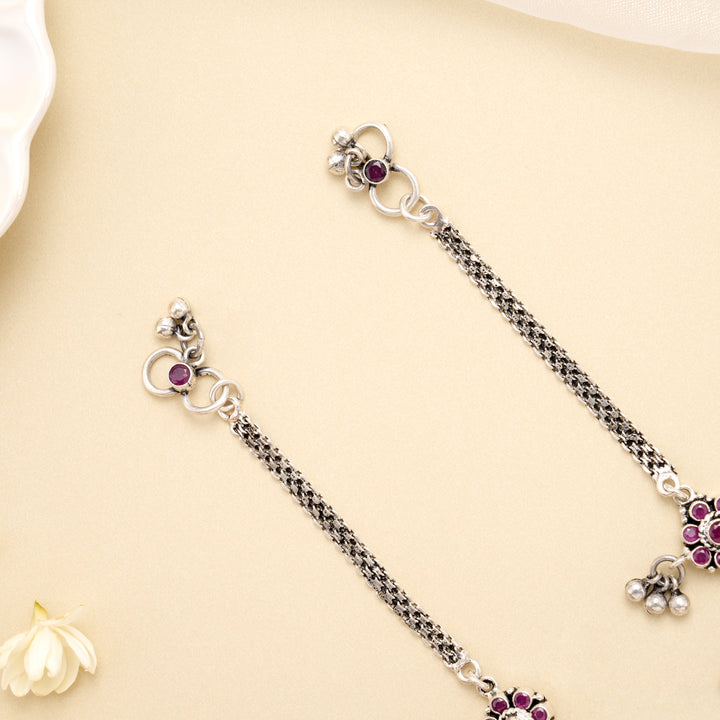 Ruby Blossom Drop Antique Silver Anklet