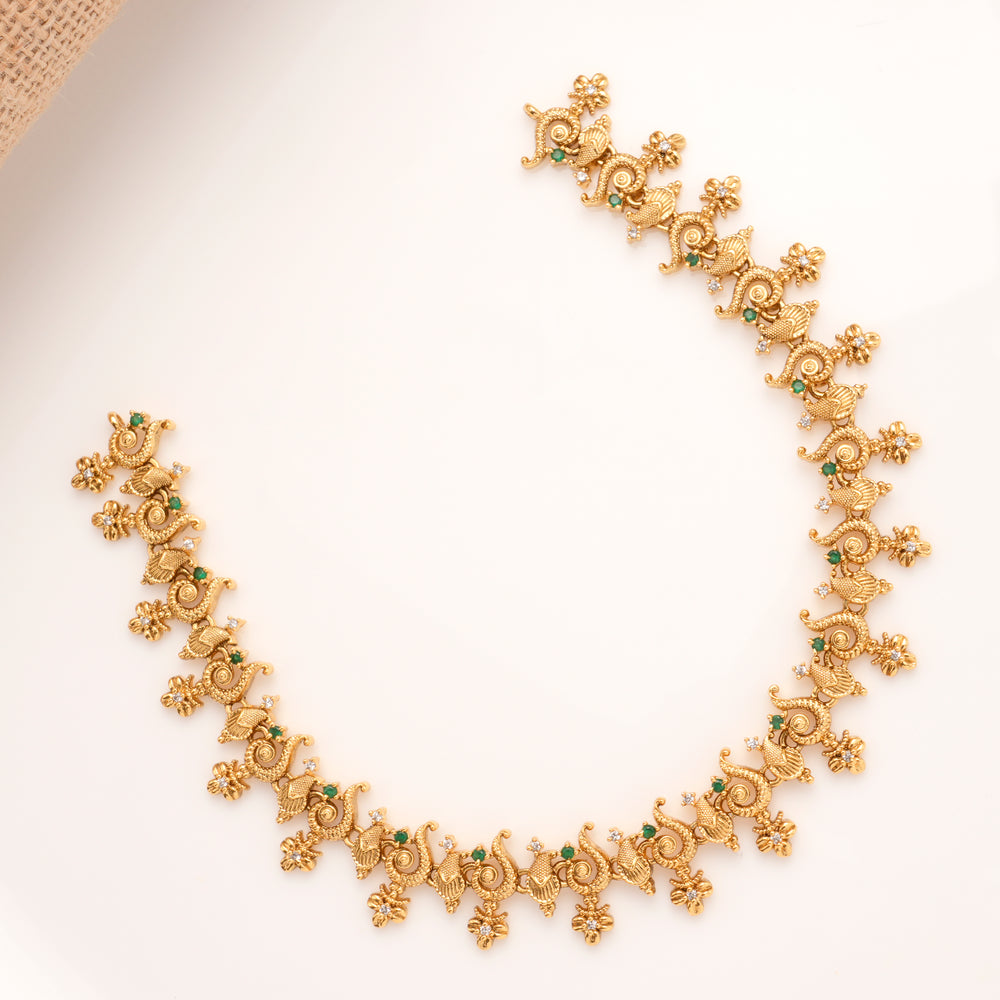Elegant Peacock Floral Golden Necklace