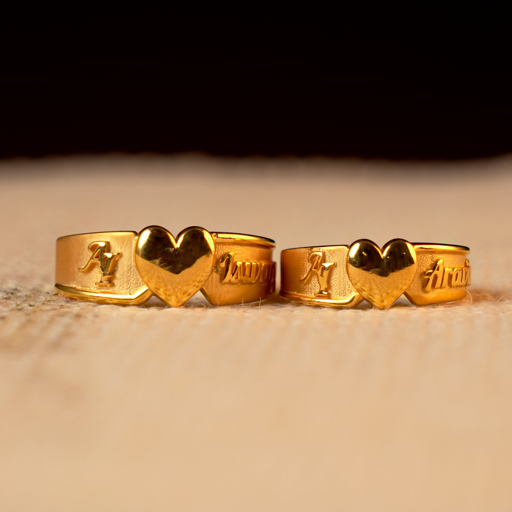 Customised Heart Name Gold Couple Ring
