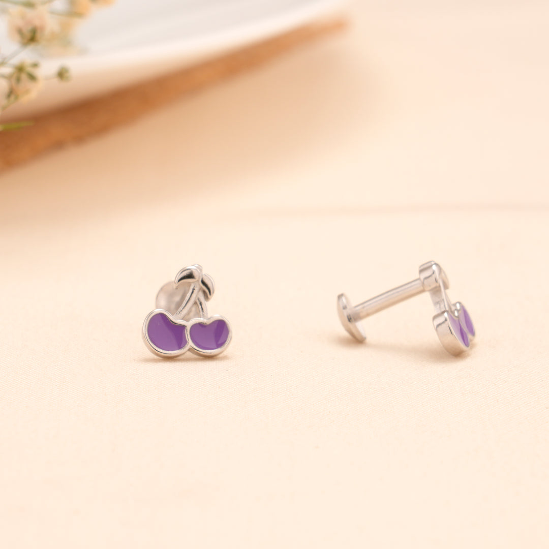 Purple Cherry Enamel Silver Stud