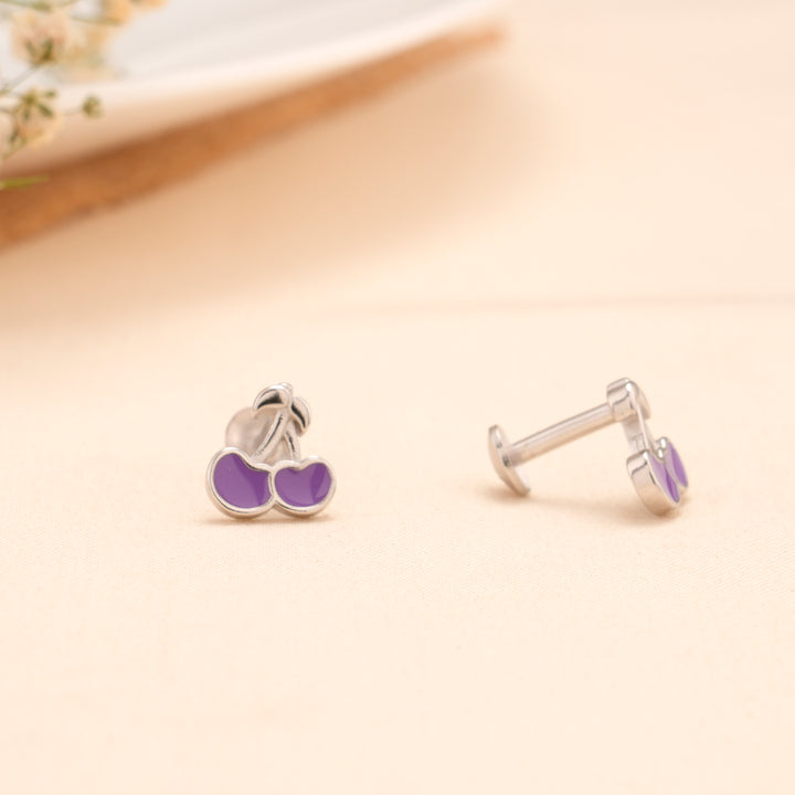 Purple Cherry Enamel Silver Stud