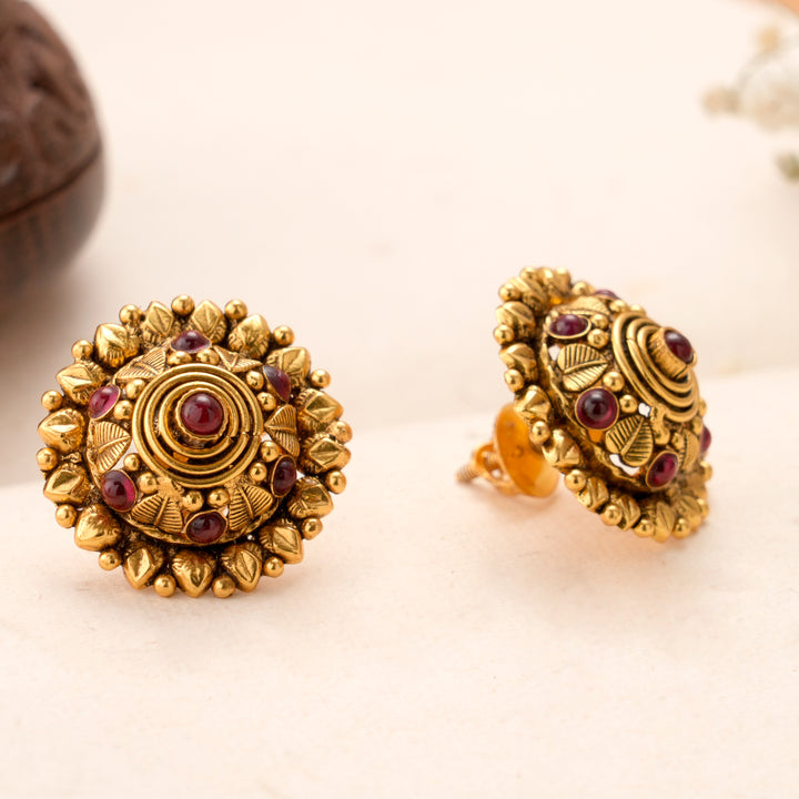 Antique Ruby Stones with Floral Kundan Stud