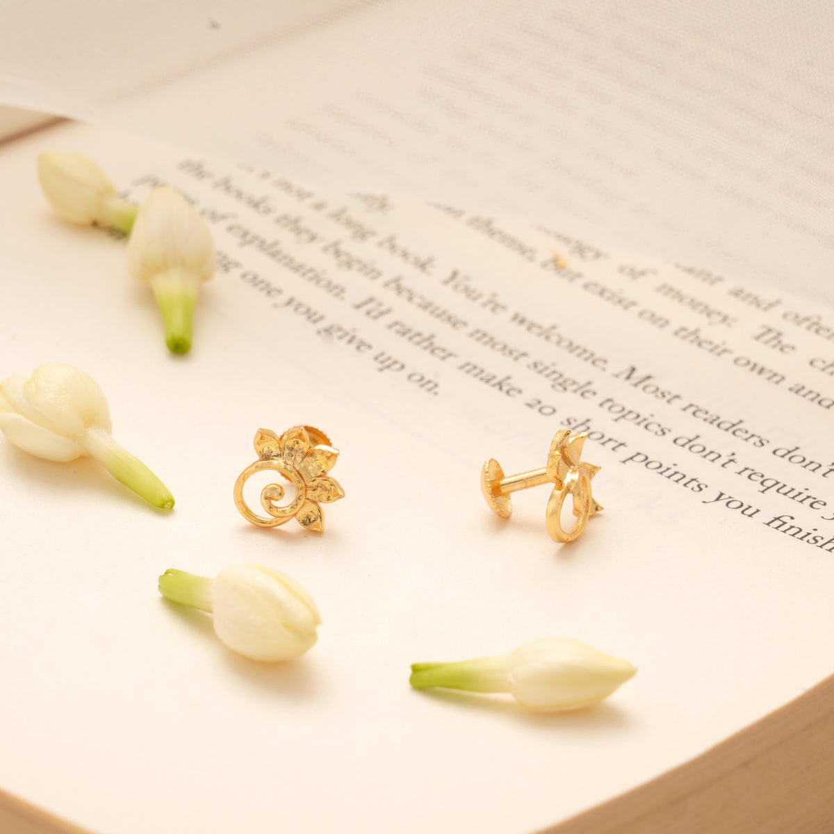 Textured Swirl Leaf Design Golden Stud