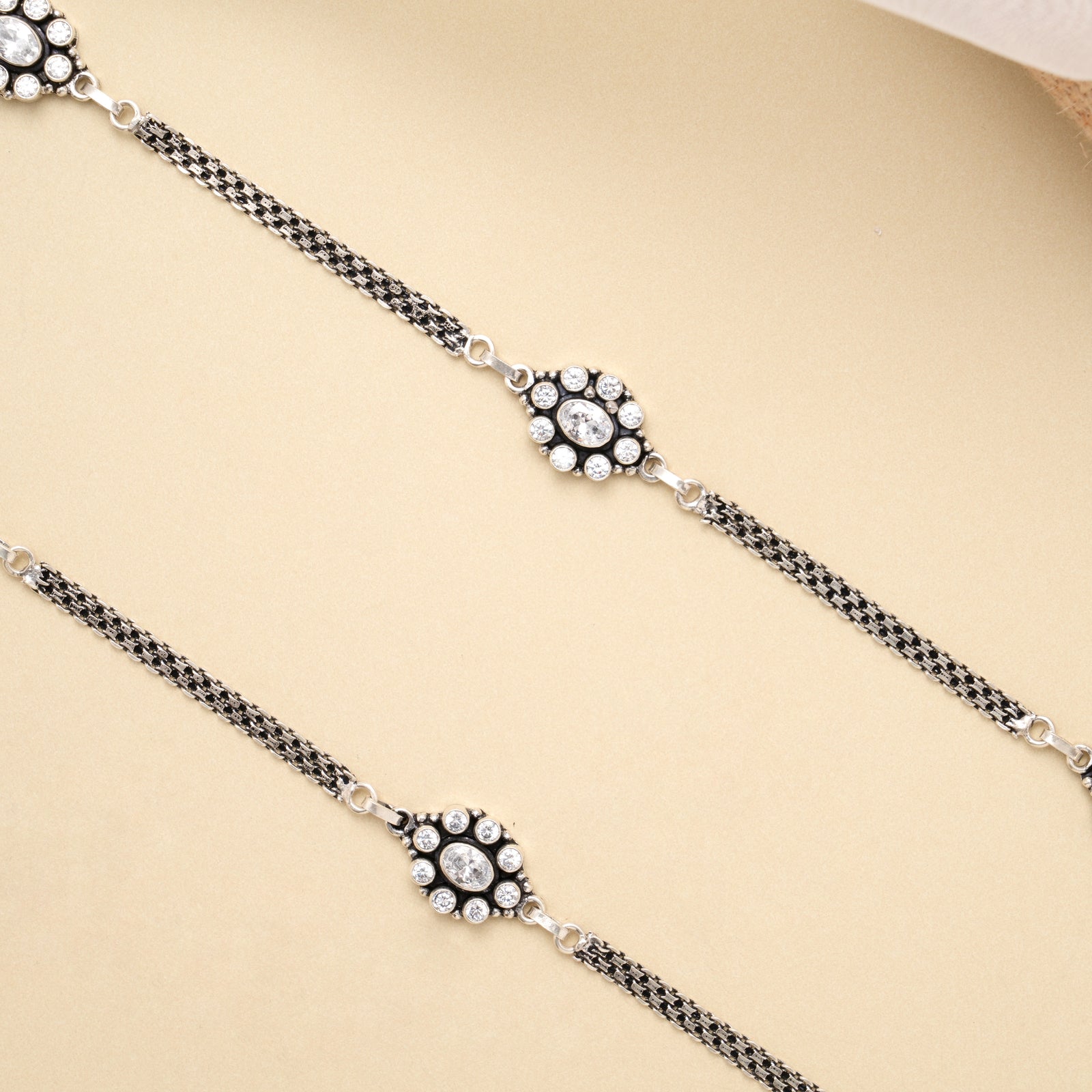 Premium Crystal Oval Silver Antique Anklet