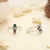 Emerald Ruby Line Silver Toe Ring