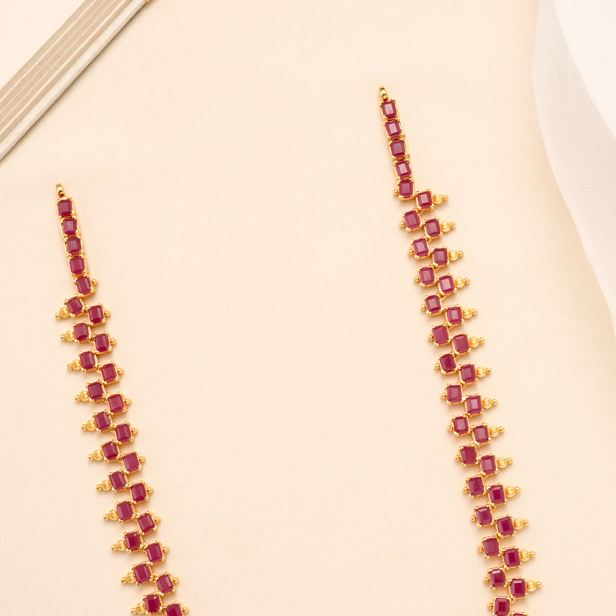 Square Ruby Drop Pendant Silver Necklace Set