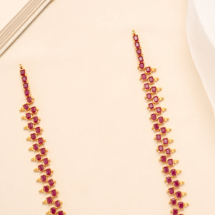 Square Ruby Drop Pendant Silver Necklace Set
