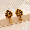Gold Plated Lakshmi Dual Stone Pearl Drop Stud