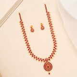 Square Ruby Drop Pendant Silver Necklace Set