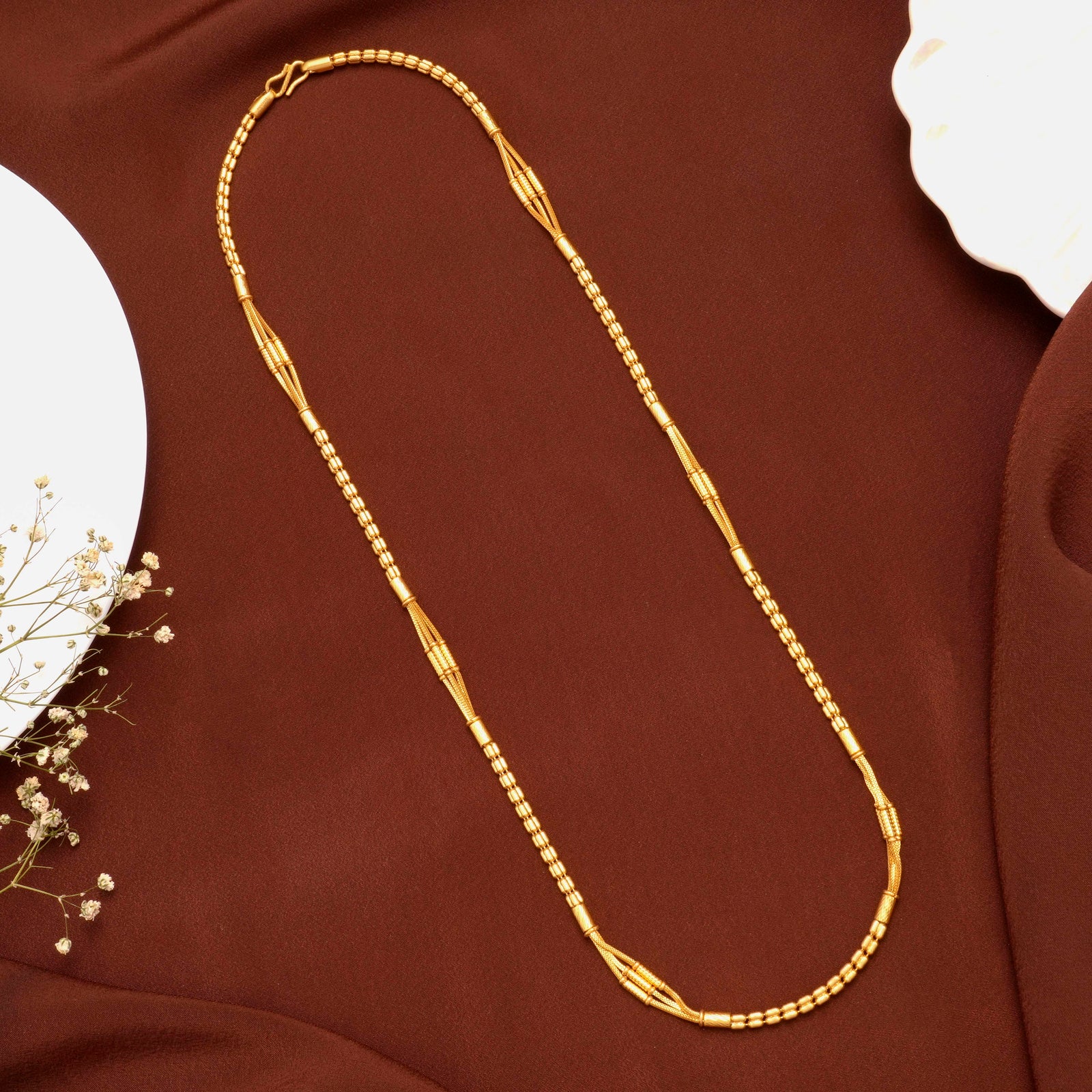 Spine Barrel Pattern Gold Chain for Women