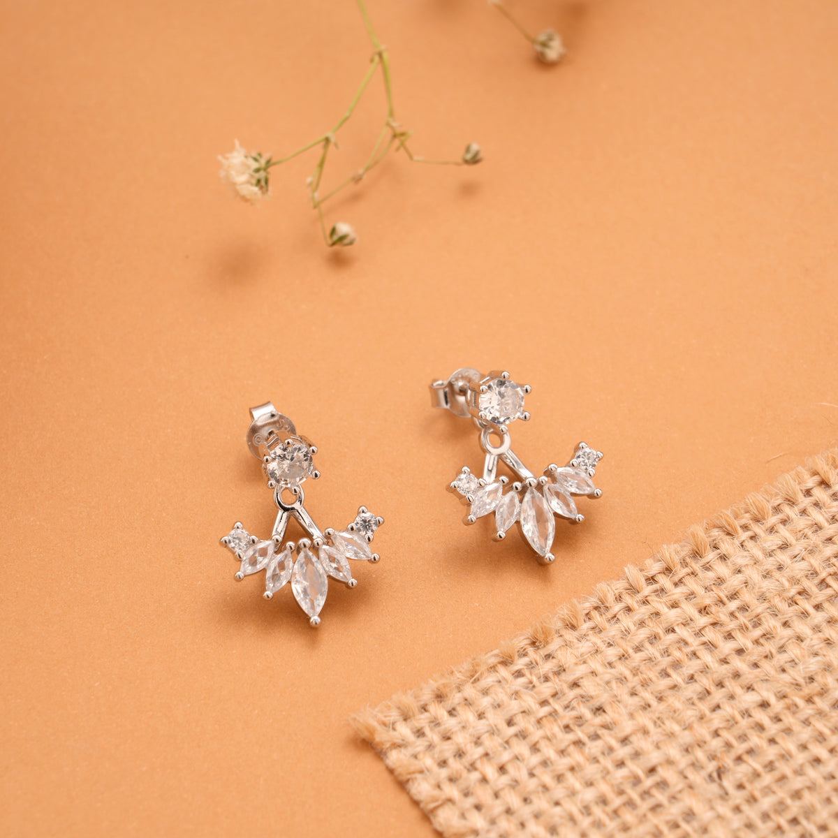 Fancy Marquise Cut 2 in 1 Silver Earrings
