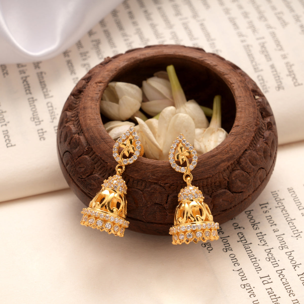 Minimal Tree Tear Drops Stone Golden Jhumkas
