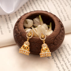Minimal Tree Tear Drops Stone Golden Jhumkas