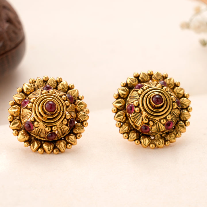 Antique Ruby Stones with Floral Kundan Stud