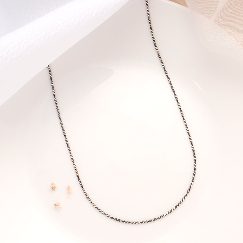 Black Rope Design Silver Chain