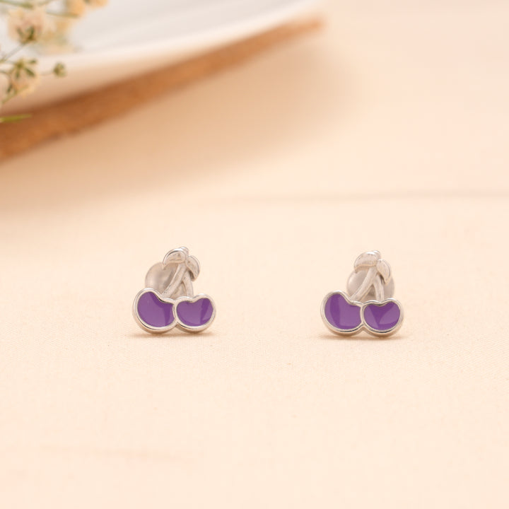 Purple Cherry Enamel Silver Stud