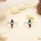 Emerald Ruby Line Silver Toe Ring