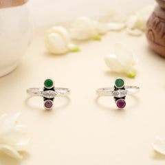 Emerald Ruby Line Silver Toe Ring